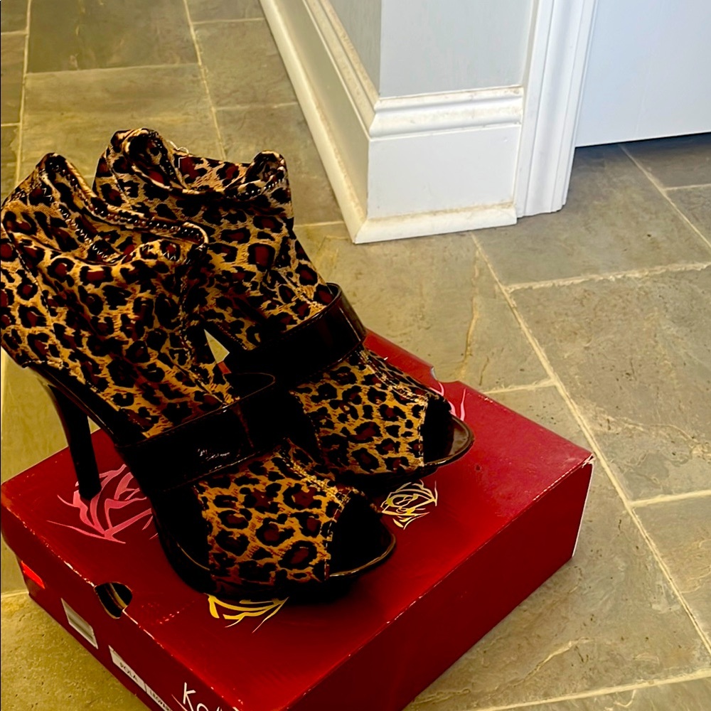 Leopard Print High Heel Ankle Boots